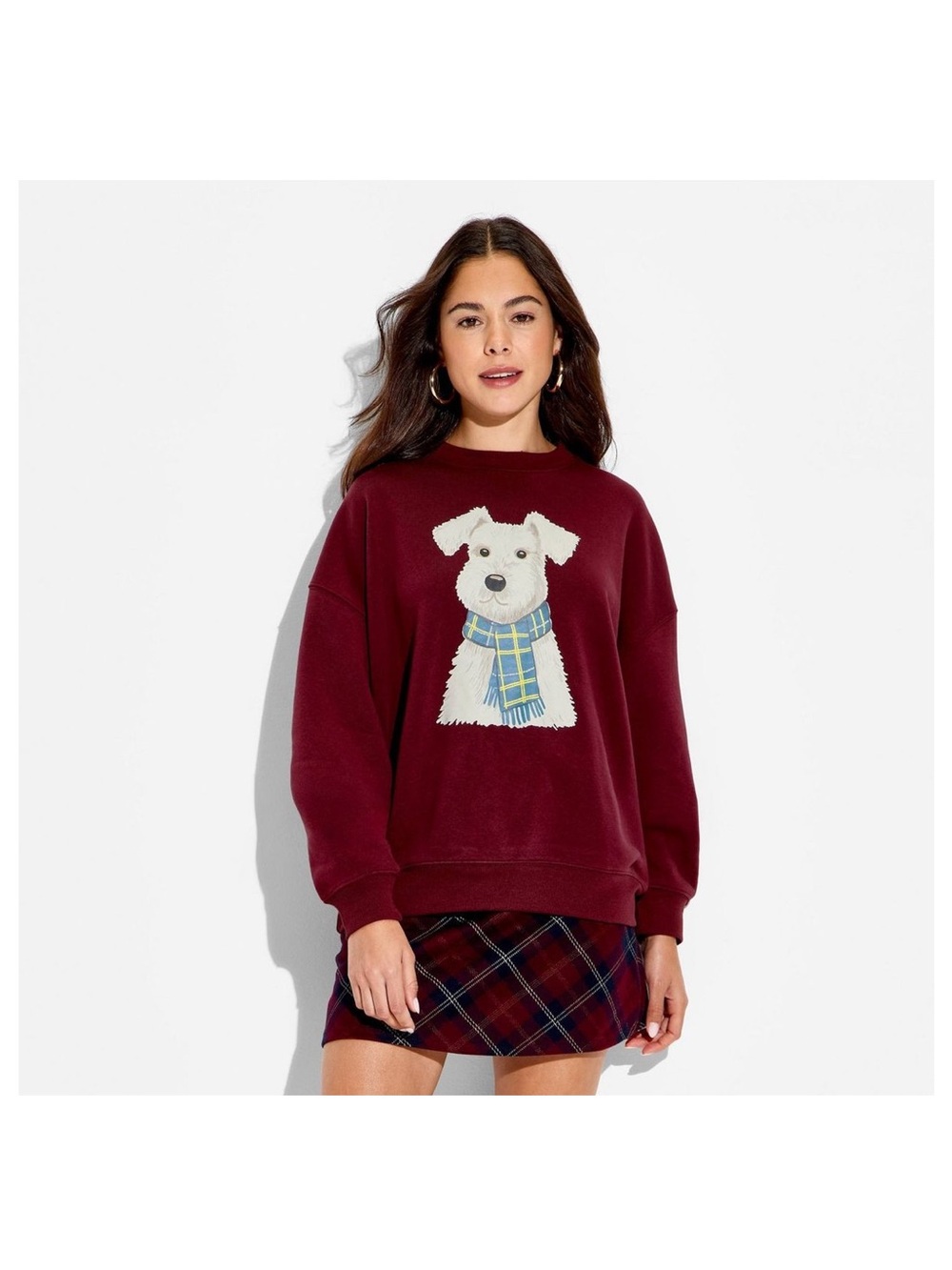 Zoe + Liv Burgundy Crewneck Sweater with Dog Graphic